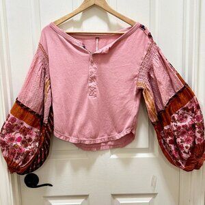 Free People Women's Cotton Light Magic Henley Top Size XS Printed Boho Feminine